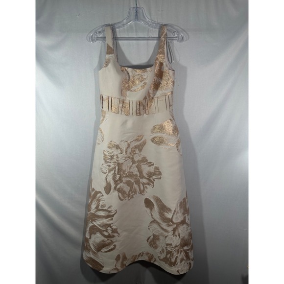 NWT $300 Kay Unger‎ [ 6 ] FLoral Jacquard Tea Length Dress in Champagne #J1761 - Picture 8 of 14